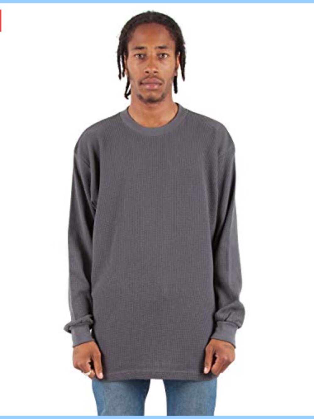 Heavyweight Waffle Thermal Long Sleeve Crewneck Knit T-Shirt Men's Casual
